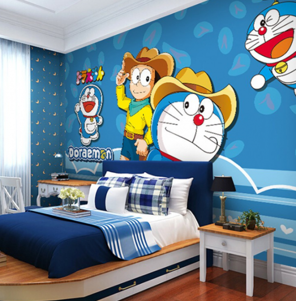 Dinding dengan stiker doraemon